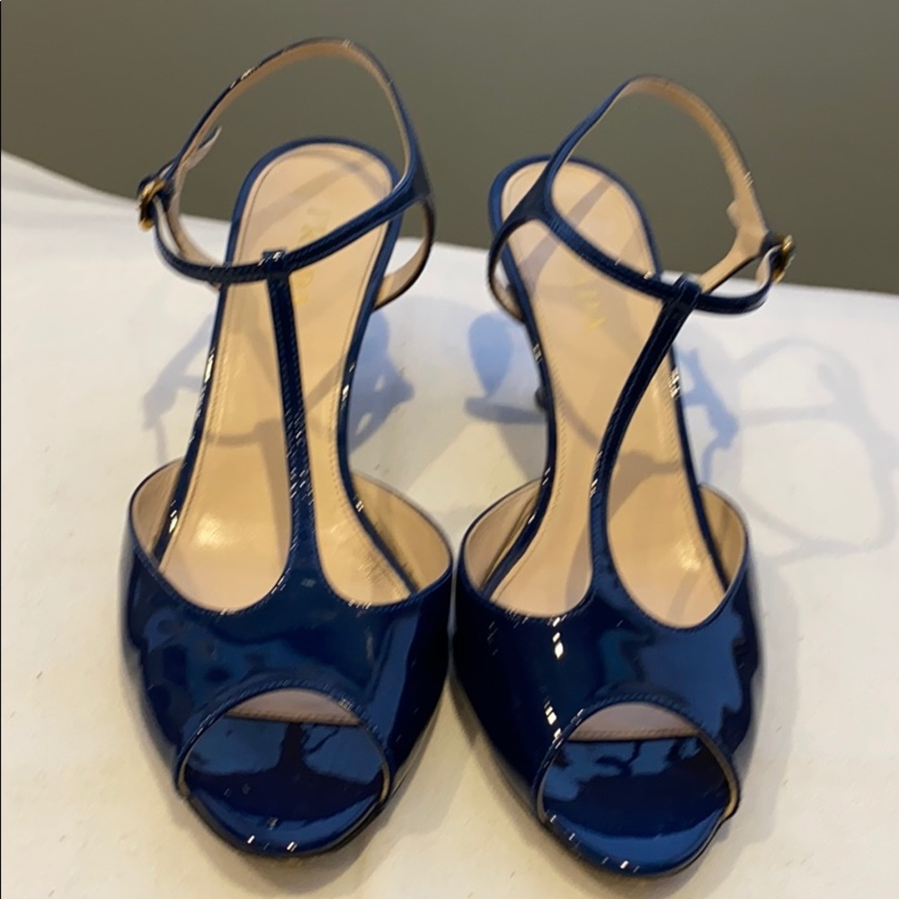 Prada patent leather navy blue sandals